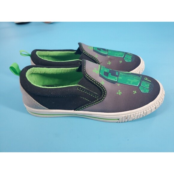 Minecraft Boy's Canvas Shoe Sz 2 Slip On Green Black - Picture 4 of 13